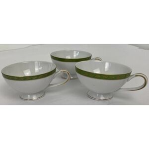 Mikasa Fine China Footed Cups Viscount 5688 White Green Gold - Lot of 3 Cups